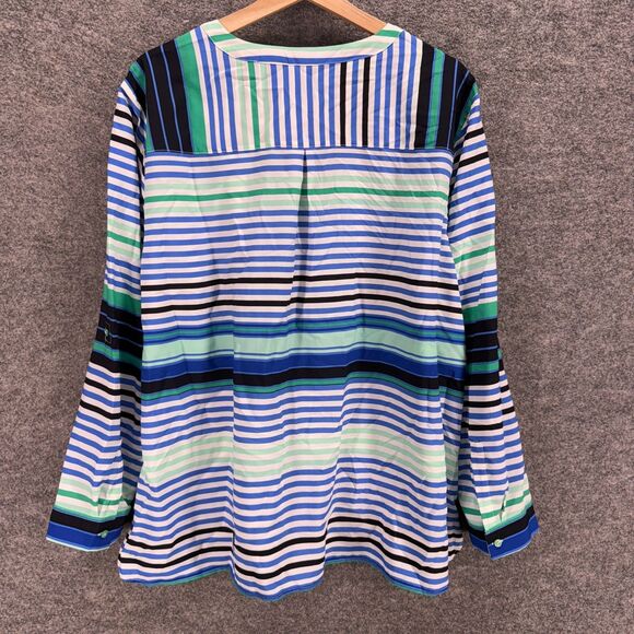 Talbots Blouse Women 3X Plus Blue Striped V-Neck Long Sleeve Pullover Casual - Picture 2 of 7